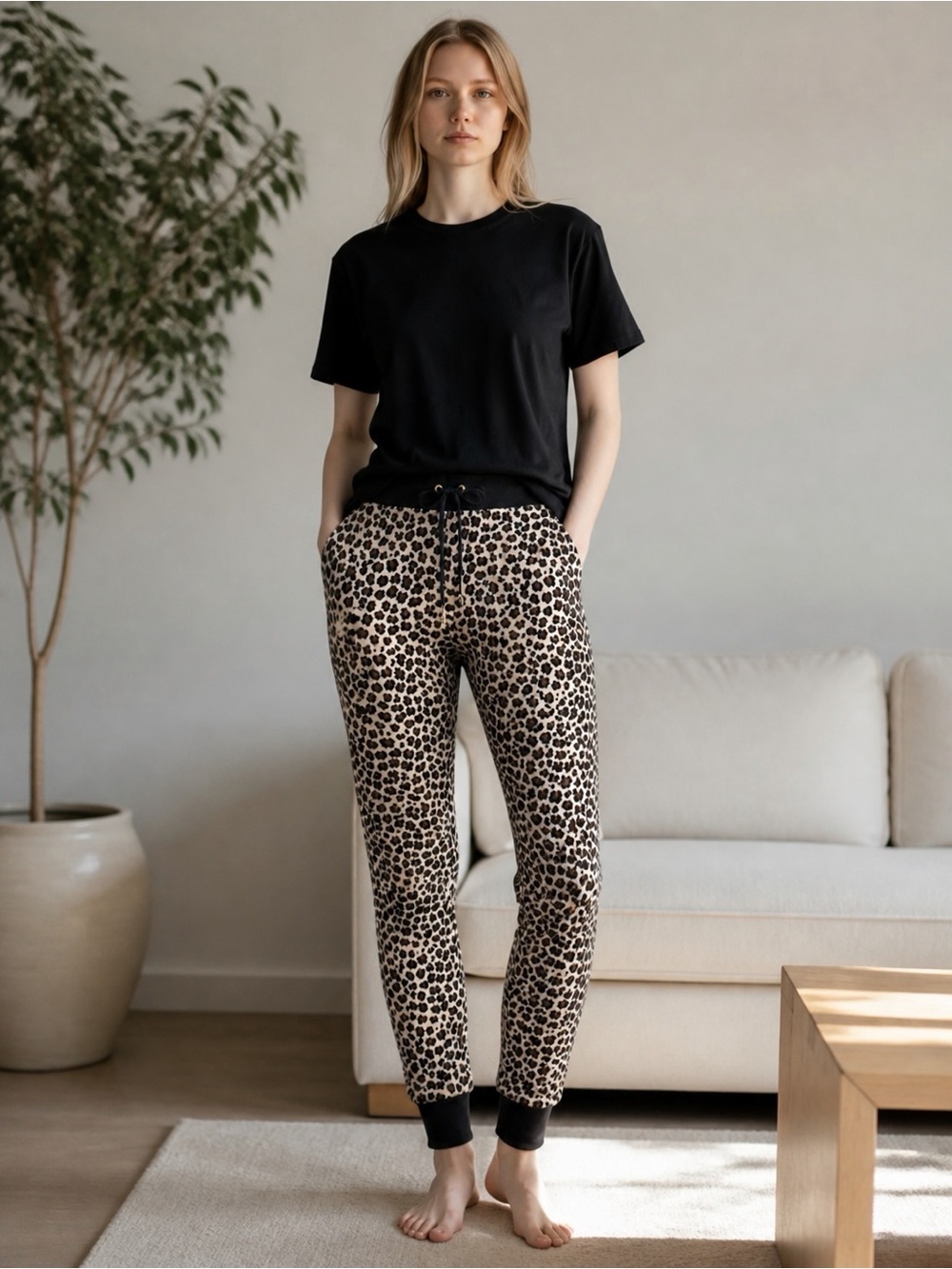 Juicy Couture Leopard Print Joggers in Black & Beige -size medium